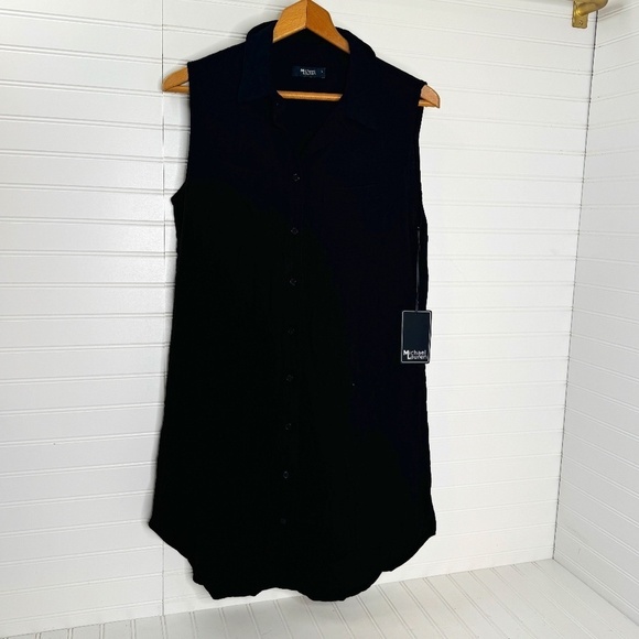 NEW Michael Lauren Black Large Mini Button Front Dress - Picture 1 of 9
